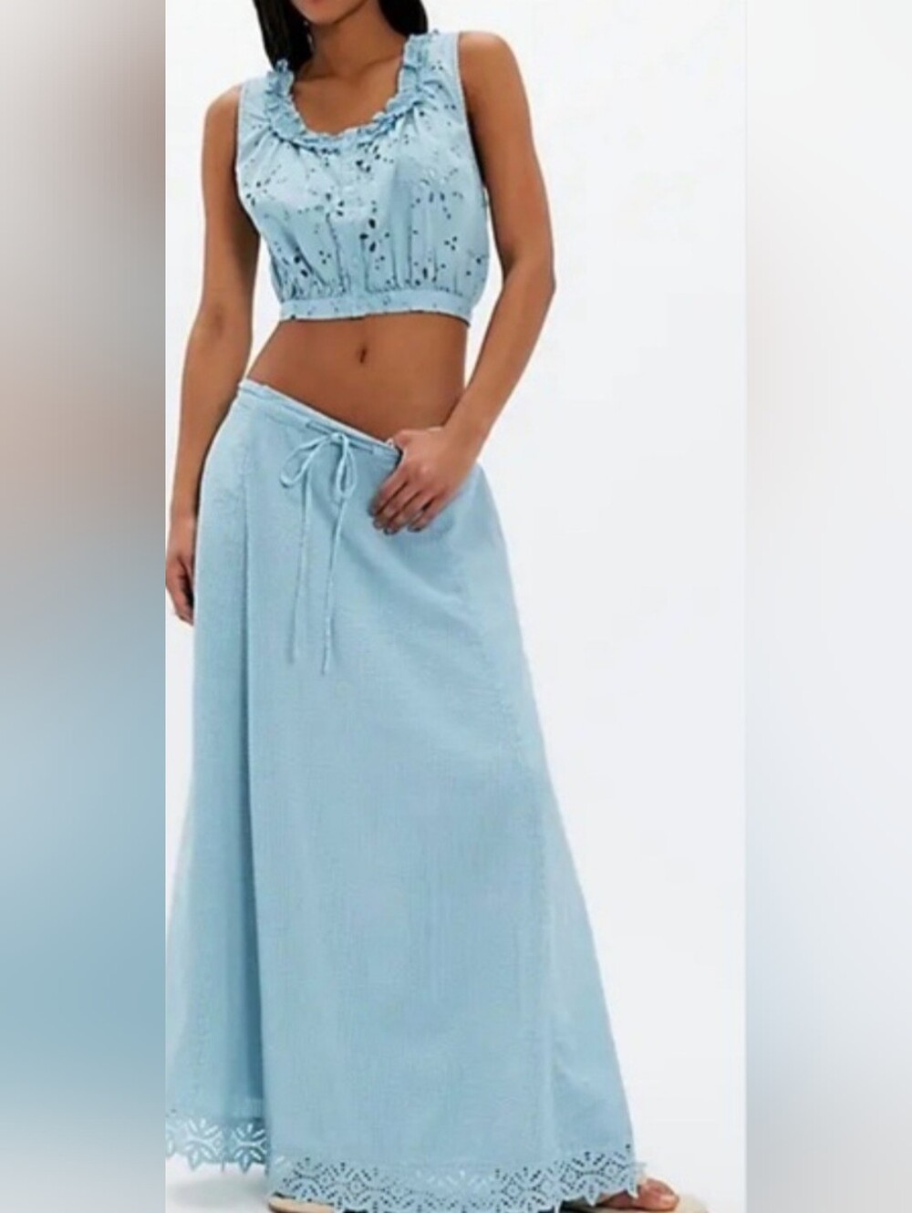 FREE PEOPLE 2pc Blue Top And Maxi Skirt